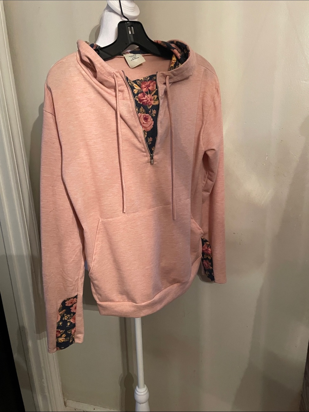 Women's Dusty Rose Half-Zip Hoodie with Floral Accent